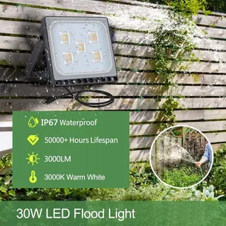 PAPASBOX LED Schijnwerper Warm IP65 Waterdicht Tuin Garage 30W — miniatuur 2
