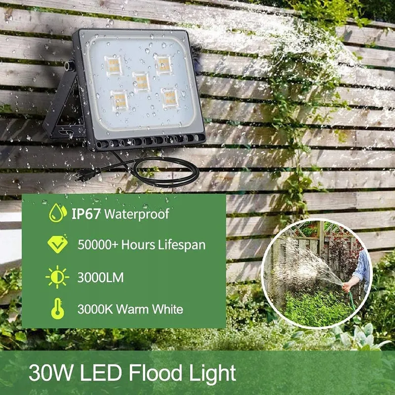 PAPASBOX LED Schijnwerper Warm IP65 Waterdicht Tuin Garage 30W — foto 2