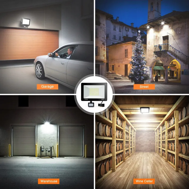 YIQIBRO LED Schijnwerper Bewegingsmelder 100W 10000LM IP67 Buiten — foto 6