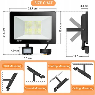YIQIBRO LED Schijnwerper Bewegingsmelder 100W 10000LM IP67 Buiten — miniatuur 7