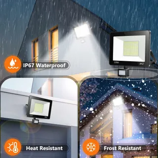 YIQIBRO LED Schijnwerper Bewegingsmelder 100W 10000LM IP67 Buiten — miniatuur 2
