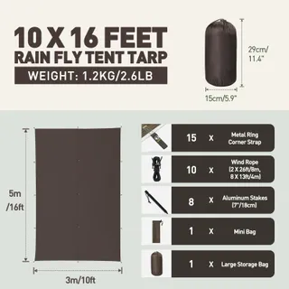 VOSOIR Tarp Waterdicht Licht Camping UV Bescherming 3x5M — miniatuur 7