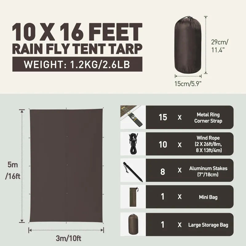 VOSOIR Tarp Waterdicht Licht Camping UV Bescherming 3x5M — foto 7