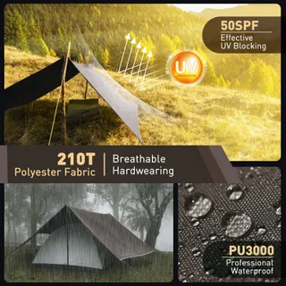 VOSOIR Tarp Waterdicht Licht Camping UV Bescherming 3x5M — miniatuur 2