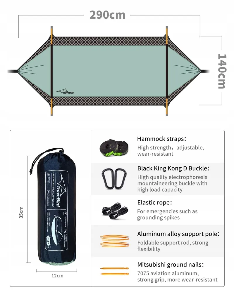 TRAVEL BIRD Hangmattent Klamboe UV-Bescherming 290x140cm — foto 8