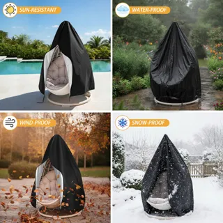 COZARY Hoes Hangstoel Windbestendig UV Zwart 190x115cm — miniatuur 7