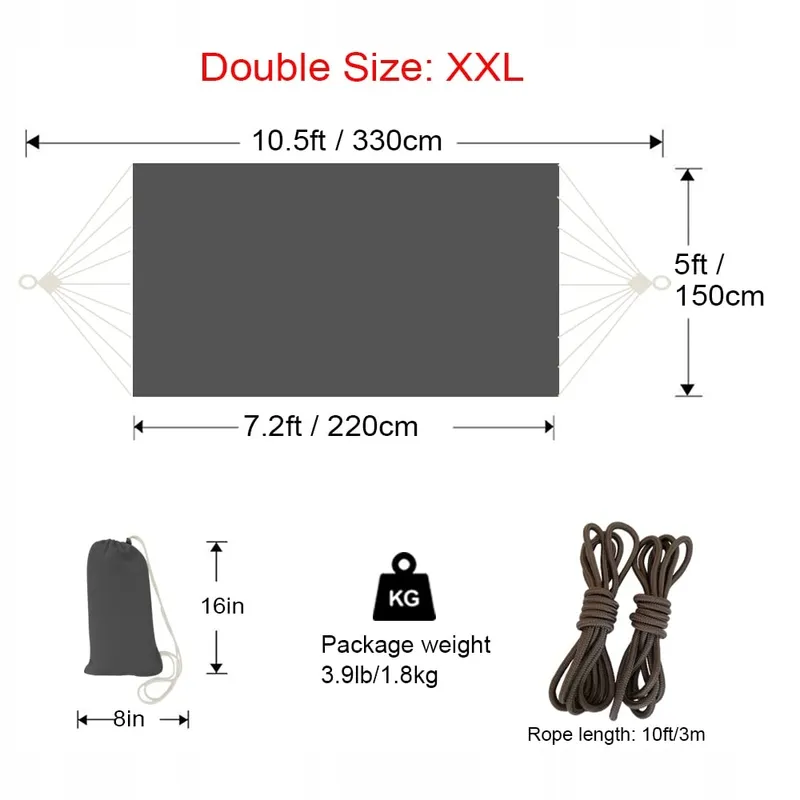 GOCAN Hangmat Buiten 2 Personen 220x150cm 300kg Katoen Grijs — foto 2