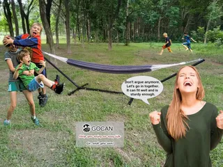GOCAN Hangmat Buiten 2 Personen 220x150cm 300kg Katoen Grijs — miniatuur 3