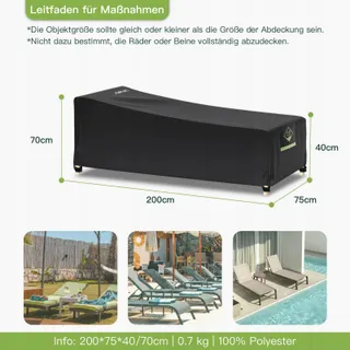 AWNIC Hoes voor Ligstoel Waterdicht 420D Oxford 200x75x40/70cm — miniatuur 2