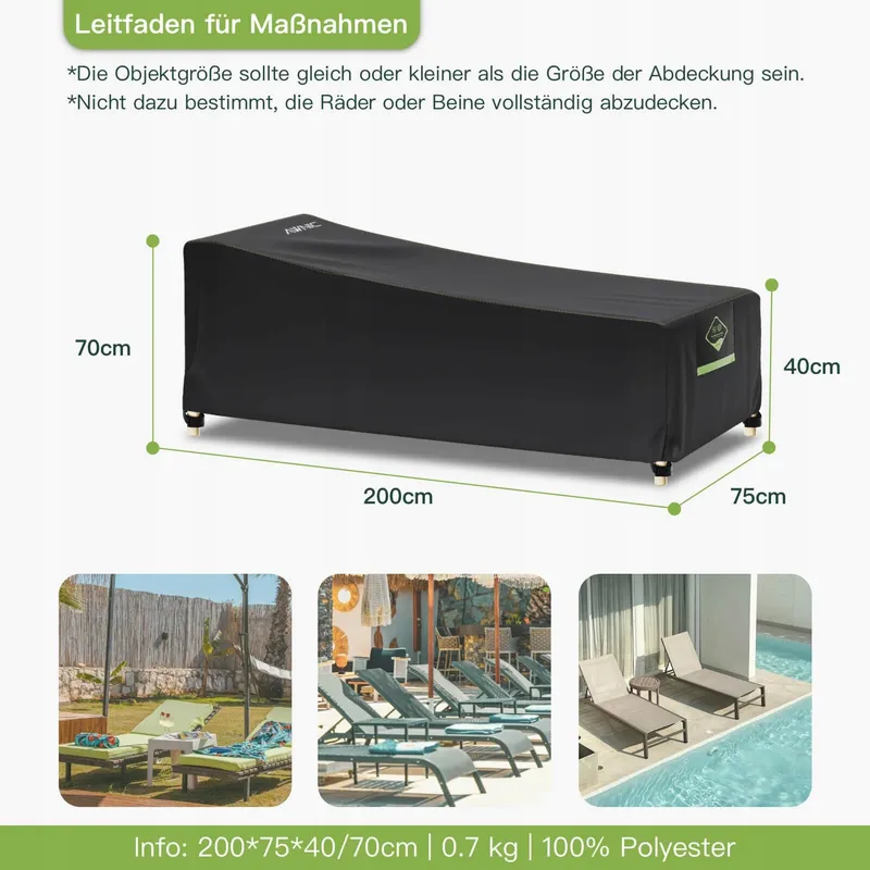 AWNIC Hoes voor Ligstoel Waterdicht 420D Oxford 200x75x40/70cm — foto 2