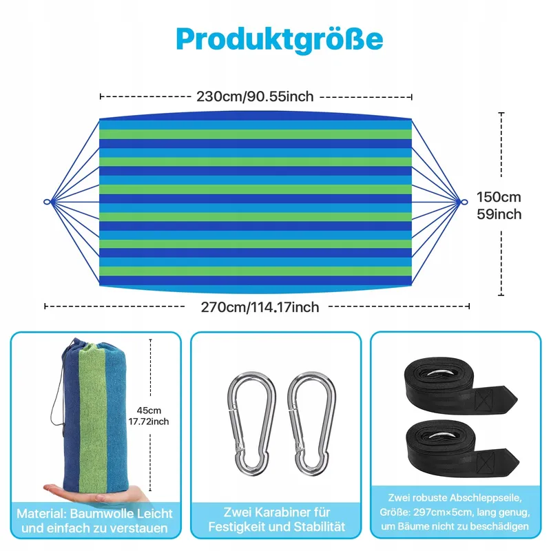 SIGNSTEK Hangmat Meerdere Personen 230x150cm 300kg Reizen Camping Blauw — foto 4