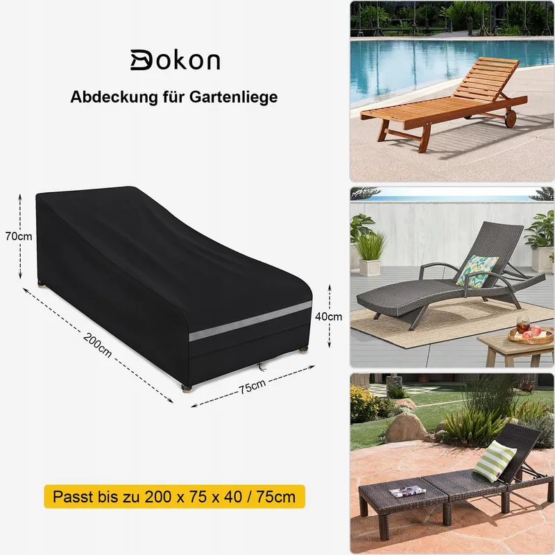 DOKON Hoes Ligstoel Waterdicht UV-bestendig 200x75x40/70cm — foto 2