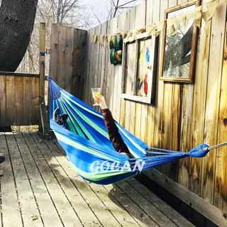 GOCAN Hangmat 2 Personen 220x160cm 300kg Katoen Tuin Binnen Blauw — miniatuur 2