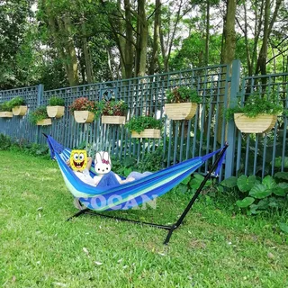 GOCAN Hangmat 2 Personen 220x160cm 300kg Katoen Tuin Binnen Blauw — miniatuur 7