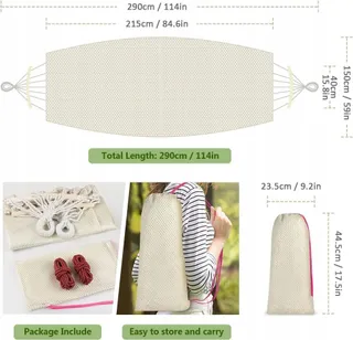 Outdoorhangmat Nylon Tuin Strand Camping 290x150cm Wit — miniatuur 2