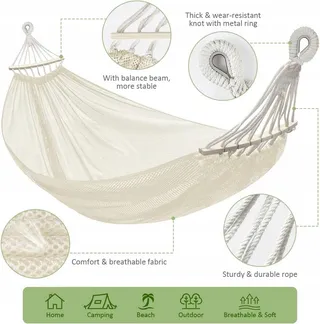 Outdoorhangmat Nylon Tuin Strand Camping 290x150cm Wit — miniatuur 3