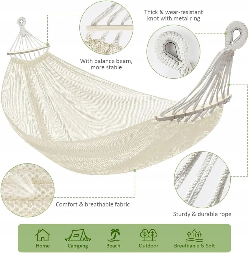 Outdoorhangmat Nylon Tuin Strand Camping 290x150cm Wit — foto 3