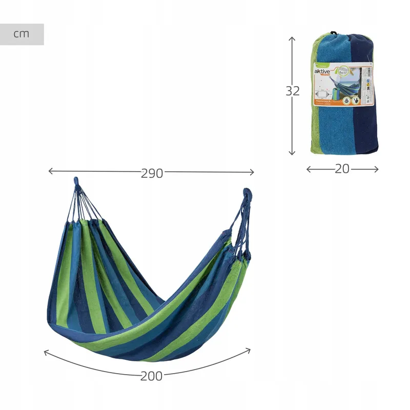 AKTIVE Katoenen Hangmat Camping Tuin 200x100cm 200kg Met Draagtas — foto 4