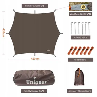 UNIGEAR Waterdicht Zeshoekig Tarp met Oogjes Hangmat Camping — miniatuur 6