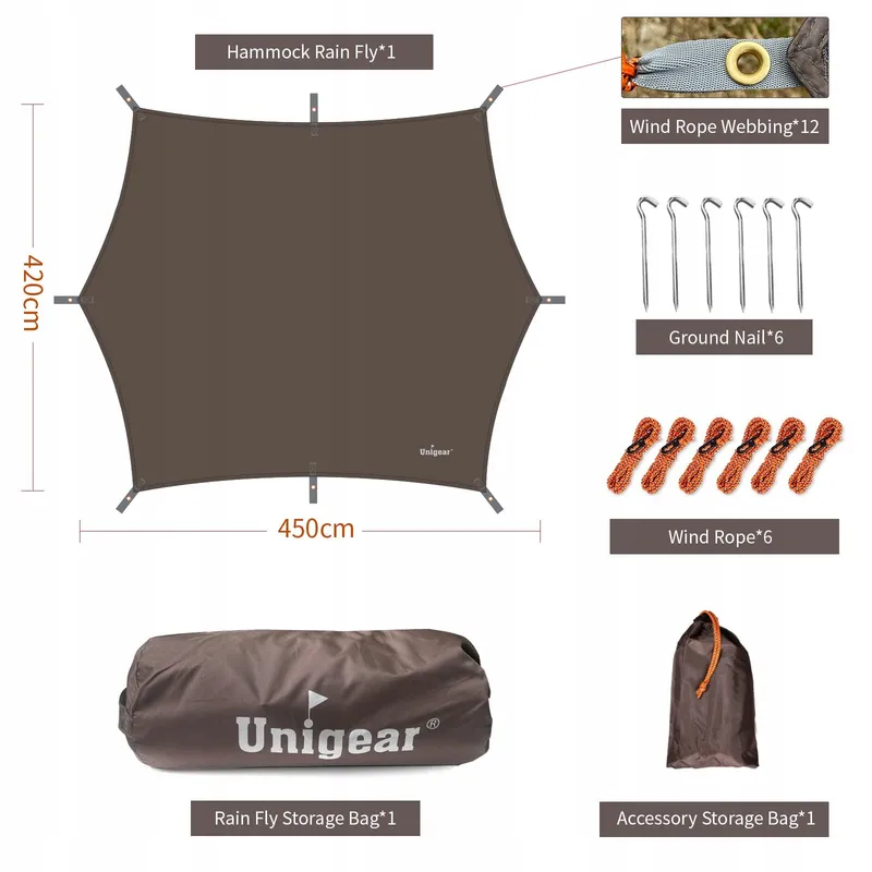 UNIGEAR Waterdicht Zeshoekig Tarp met Oogjes Hangmat Camping — foto 6