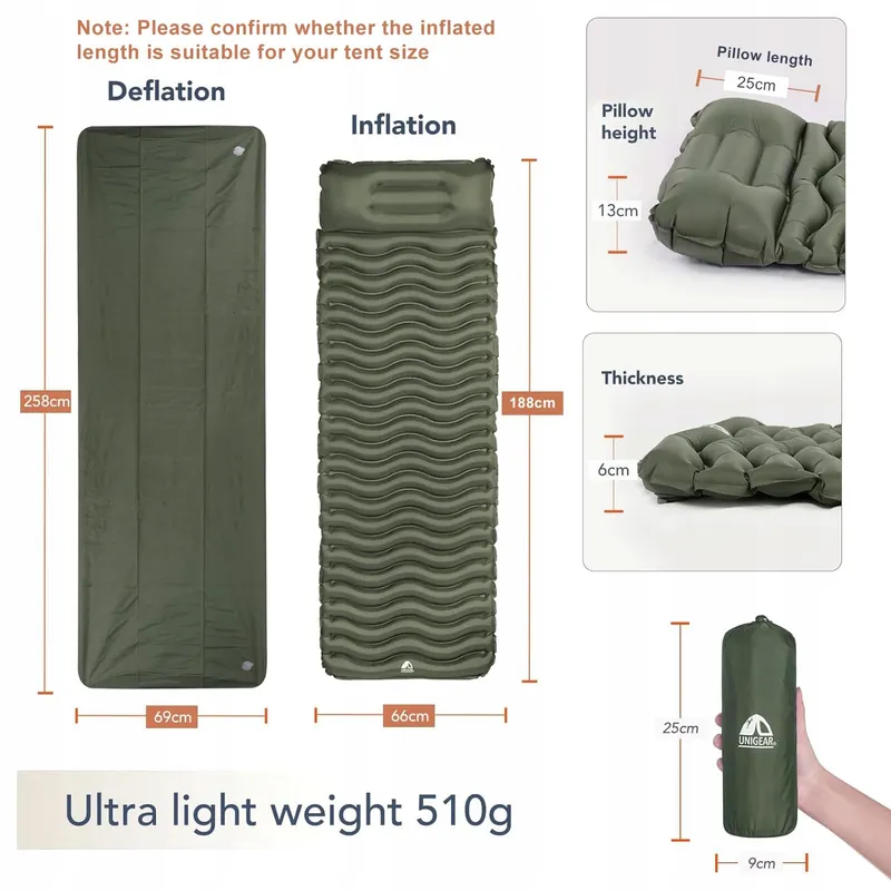 UNIGEAR Ultralichte Camping Slaapmat Opblaasbaar Waterdicht Antislip — foto 2