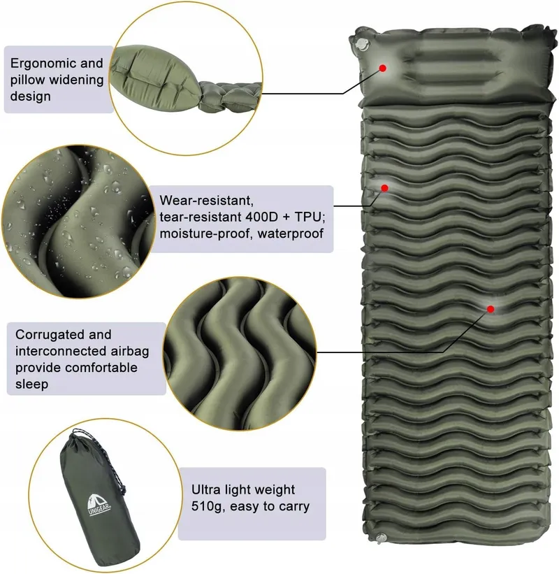 UNIGEAR Ultralichte Camping Slaapmat Opblaasbaar Waterdicht Antislip — foto 4