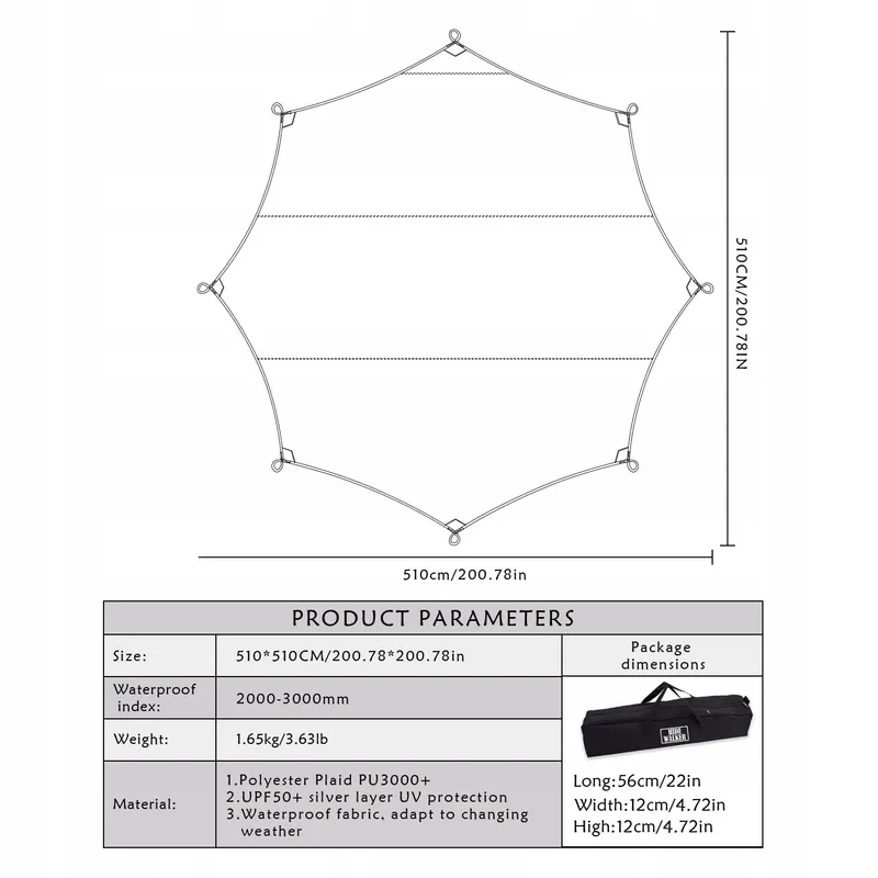 Outdoor Hangmat Tarp Waterdicht Hexagon Camping Survival — foto 6