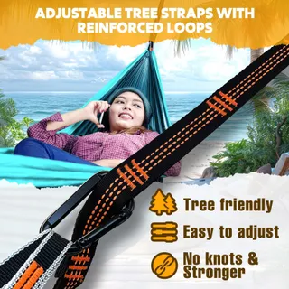 NATUREFUN Camping Hangmat Ultralicht 300kg Nylon Ademend 275x140cm — miniatuur 3