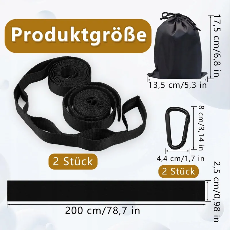 2-Pack Hangmatbanden 2m Zwart Haken 500kg Camping — foto 4
