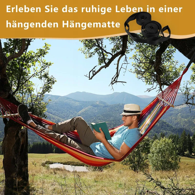 2-Pack Hangmatbanden 2m Zwart Haken 500kg Camping — foto 2
