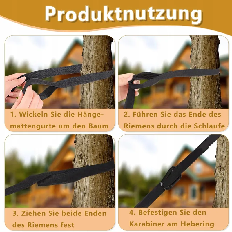 2-Pack Hangmatbanden 2m Zwart Haken 500kg Camping — foto 6