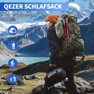 QEZER Warme Lichte Winterslaapzak Volwassenen Kinderen Camping 4 Seizoenen — miniatuur 7