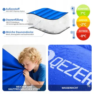 QEZER Warme Lichte Winterslaapzak Volwassenen Kinderen Camping 4 Seizoenen — miniatuur 3