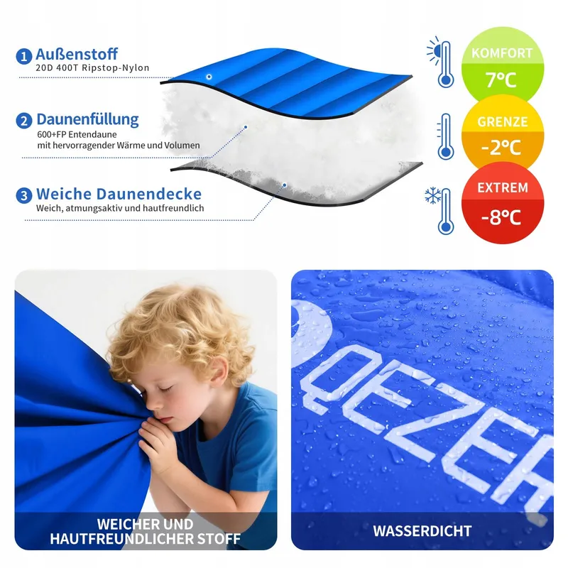 QEZER Warme Lichte Winterslaapzak Volwassenen Kinderen Camping 4 Seizoenen — foto 3