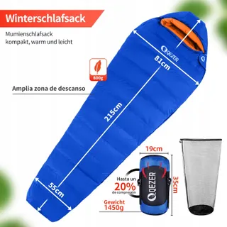 QEZER Warme Lichte Winterslaapzak Volwassenen Kinderen Camping 4 Seizoenen — miniatuur 2