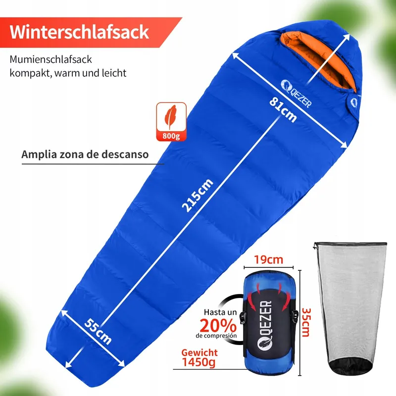 QEZER Warme Lichte Winterslaapzak Volwassenen Kinderen Camping 4 Seizoenen — foto 2