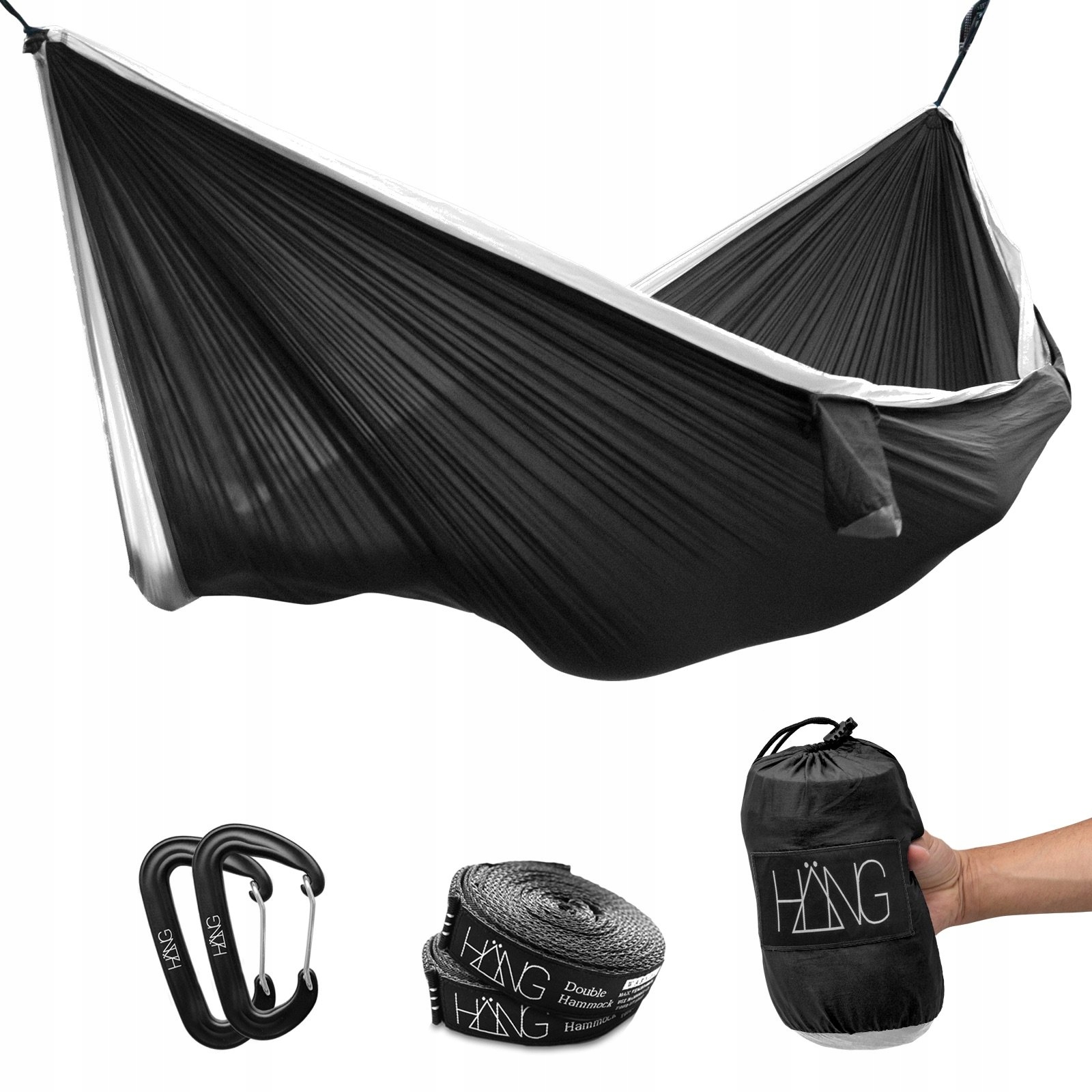 HANG Camping Hangmat Nylon 2 Personen 300x170cm 200kg Zwart-wit