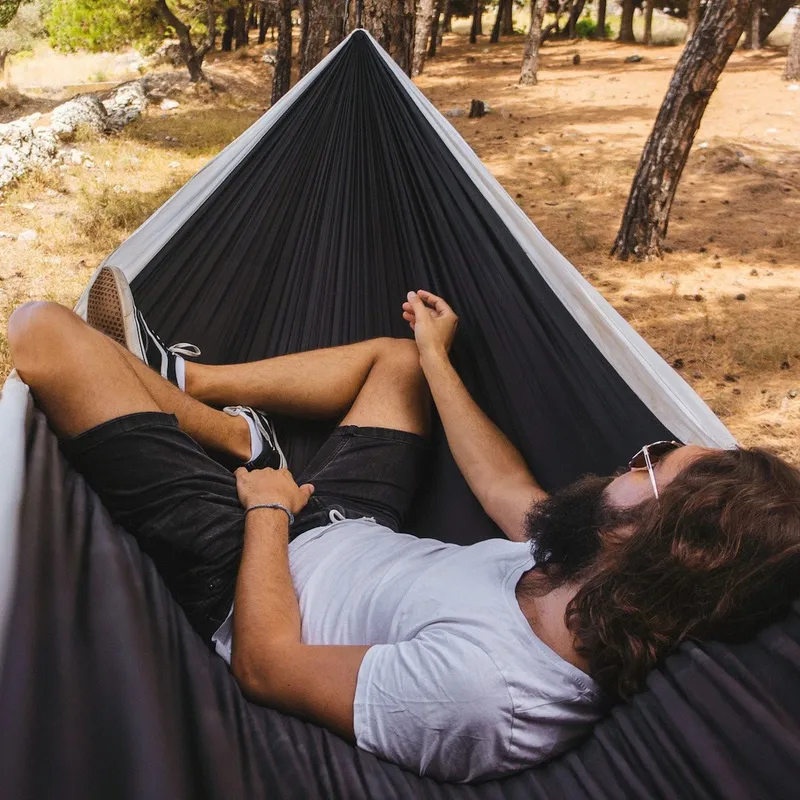 HANG Camping Hangmat Nylon 2 Personen 300x170cm 200kg Zwart-wit — foto 2