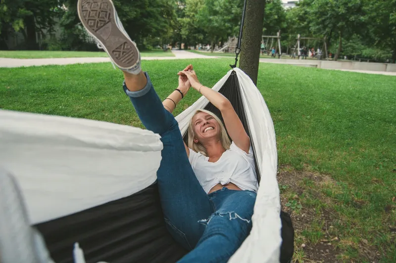 HANG Camping Hangmat Nylon 2 Personen 300x170cm 200kg Zwart-wit — foto 4