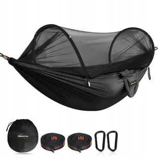 NATUREFUN Ultralichte Camping Hangmat Muggennet 300kg Nylon Zwart — miniatuur 1