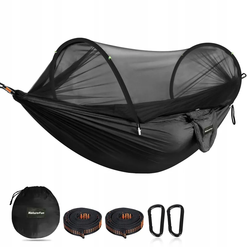 NATUREFUN Ultralichte Camping Hangmat Muggennet 300kg Nylon Zwart — foto 1