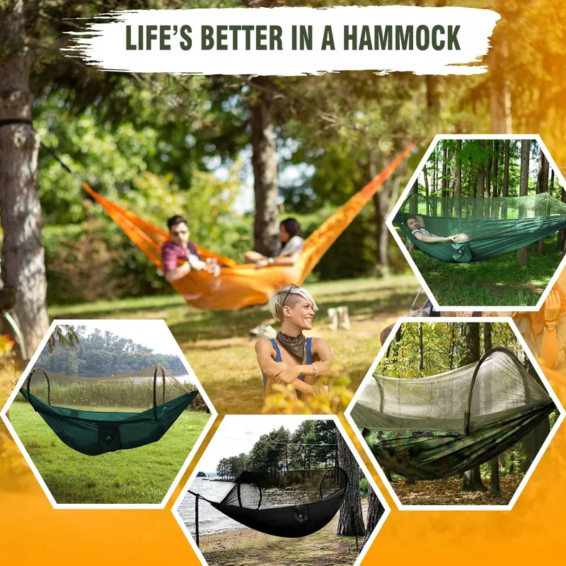 NATUREFUN Ultralichte Camping Hangmat Muggennet 300kg Nylon Zwart — foto 7
