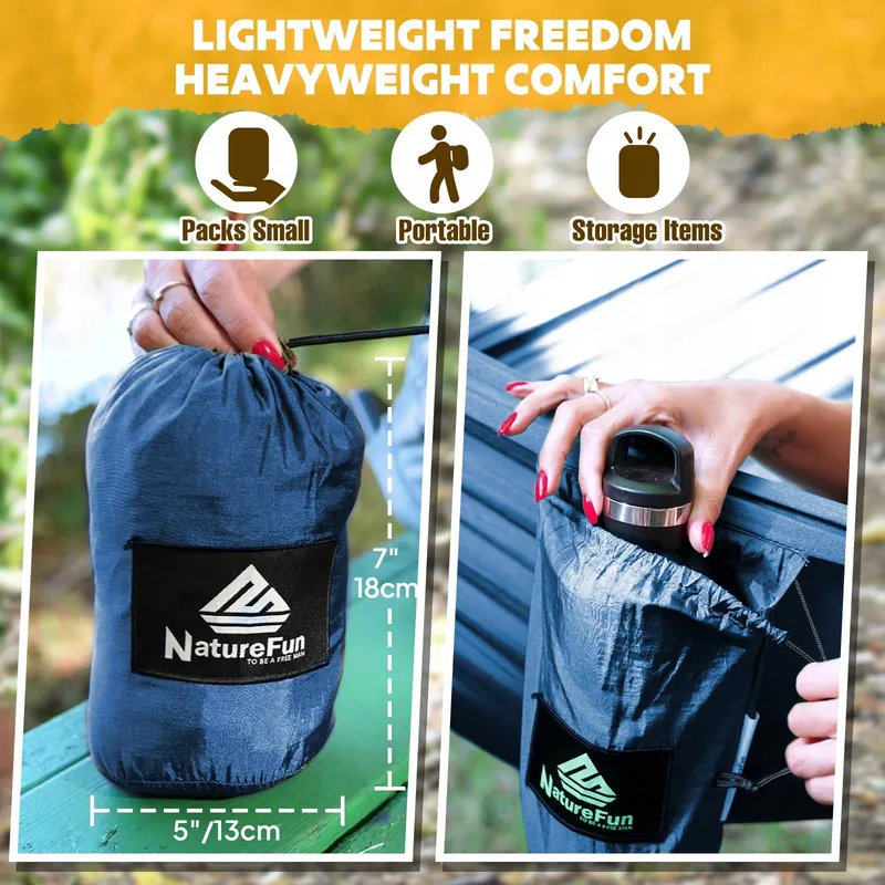 NATUREFUN Ultralichte Hangmat 300kg Nylon Ademend Sneldrogend — foto 6