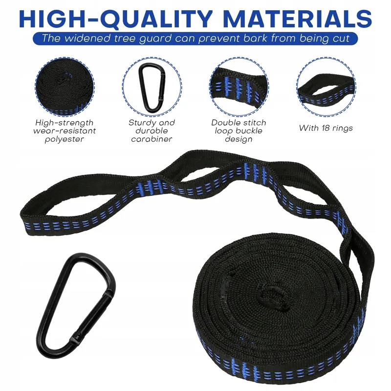 JUYIBAAO Set 2 Hangmatbevestigingen 3m 18 Lussen 300kg Camping — foto 3