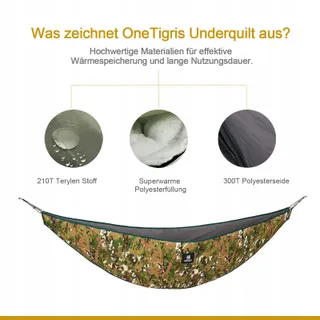 ONETIGRIS Hideout Hangmat Underquilt Ultralicht 280x120cm Camo — miniatuur 4