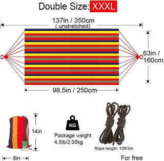 GOCAN Dubbele Katoenen Hangmat 2 Personen 250x160cm 300kg — miniatuur 3