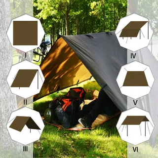 KALINCO Camping Tarp UV Bescherming Regenscherm 3x4,5m Bruin — miniatuur 5