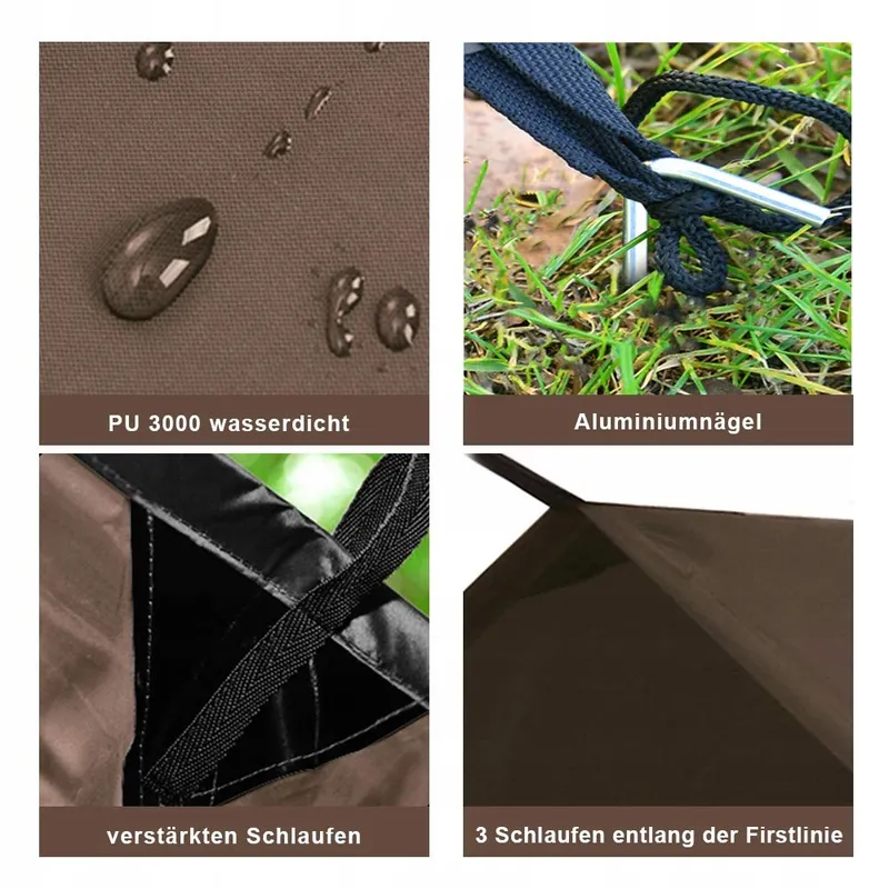 KALINCO Camping Tarp UV Bescherming Regenscherm 3x4,5m Bruin — foto 3