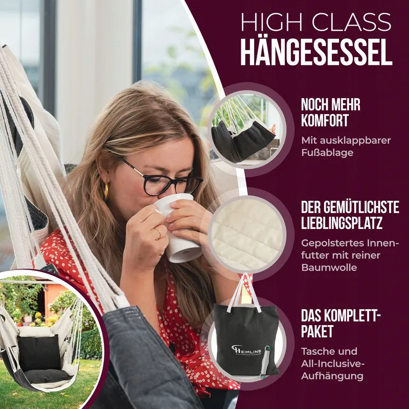 HEIMLING Hangstoel XXL Set Ophanging 3 Kussens tot 150kg Versie 1 — foto 3