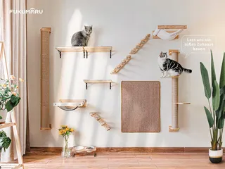 FUKUMARU Klimwand Kat Groot Wandschap Hout Hangmat Flanel — miniatuur 7